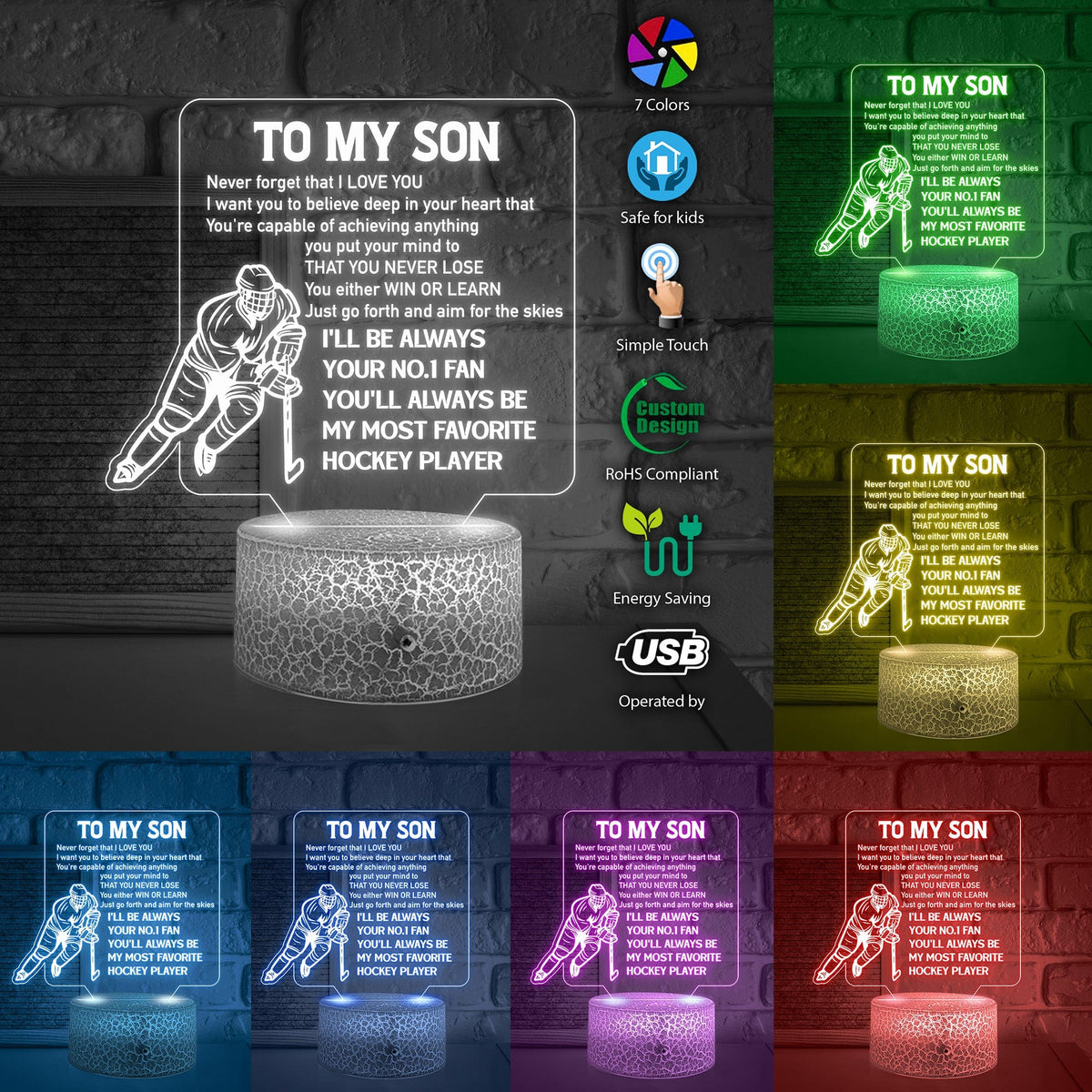 3D Led Light - Hockey - To My Son - I'll Be Always Your No.1 Fan - Glca16015