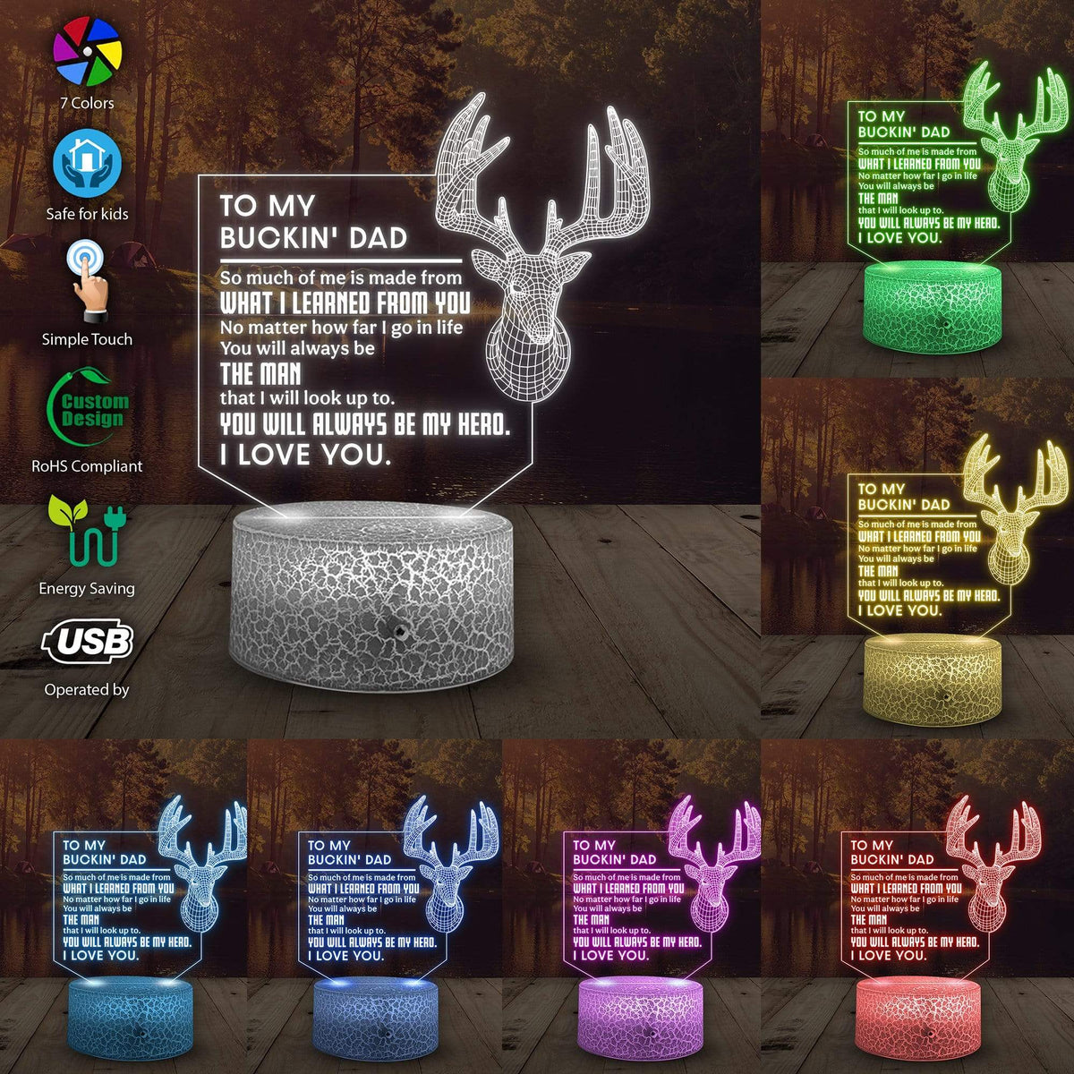 3D Led Light - Hunting - To My Dad - You Will Always Be My Hero - Glca18005