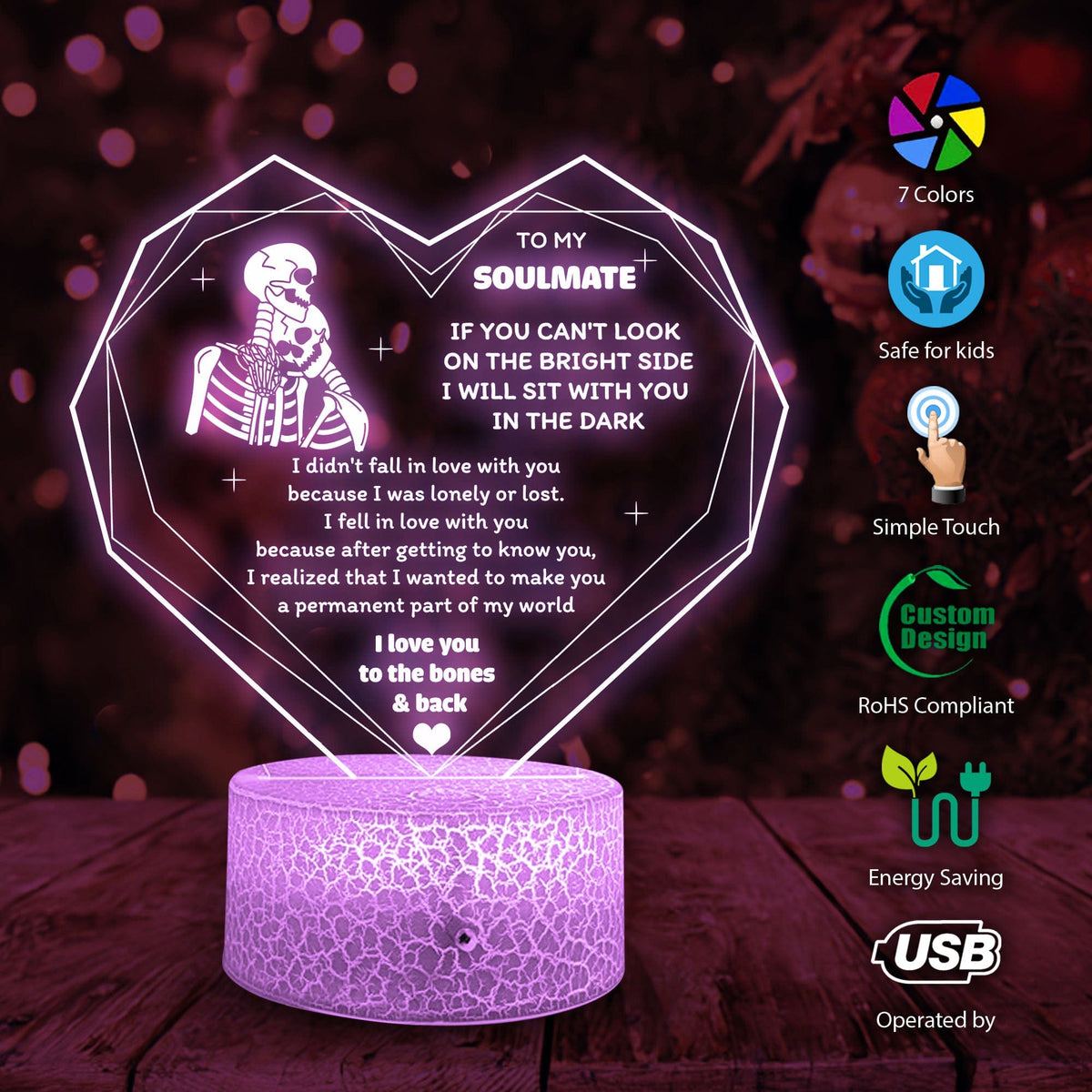 3D Led Light - Skull - To My Queen - I Love You To The Bones & Back - Glca13040