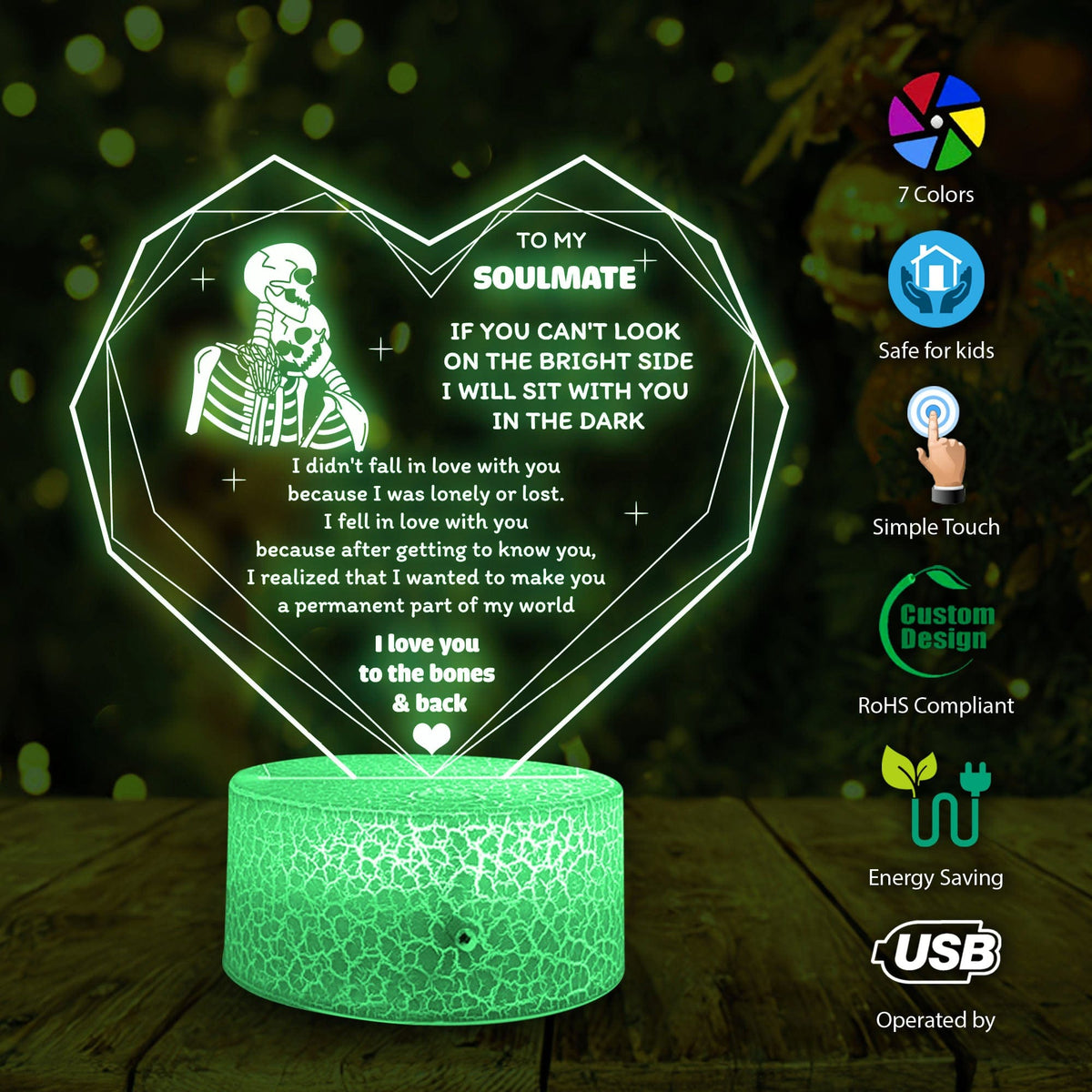3D Led Light - Skull - To My Queen - I Love You To The Bones & Back - Glca13040