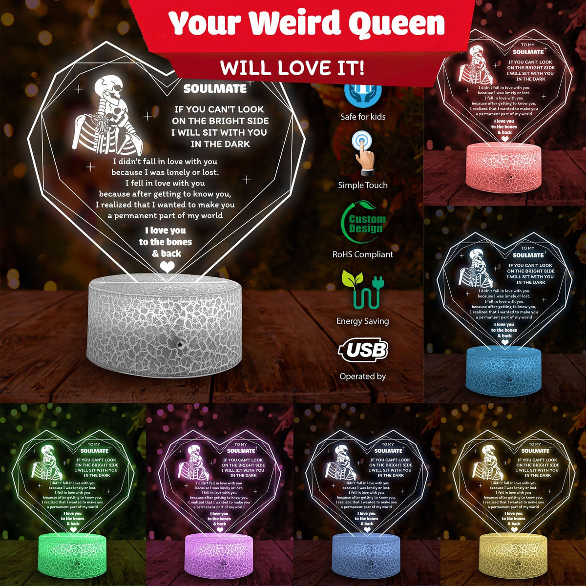 3D Led Light - Skull - To My Queen - I Love You To The Bones & Back - Glca13040