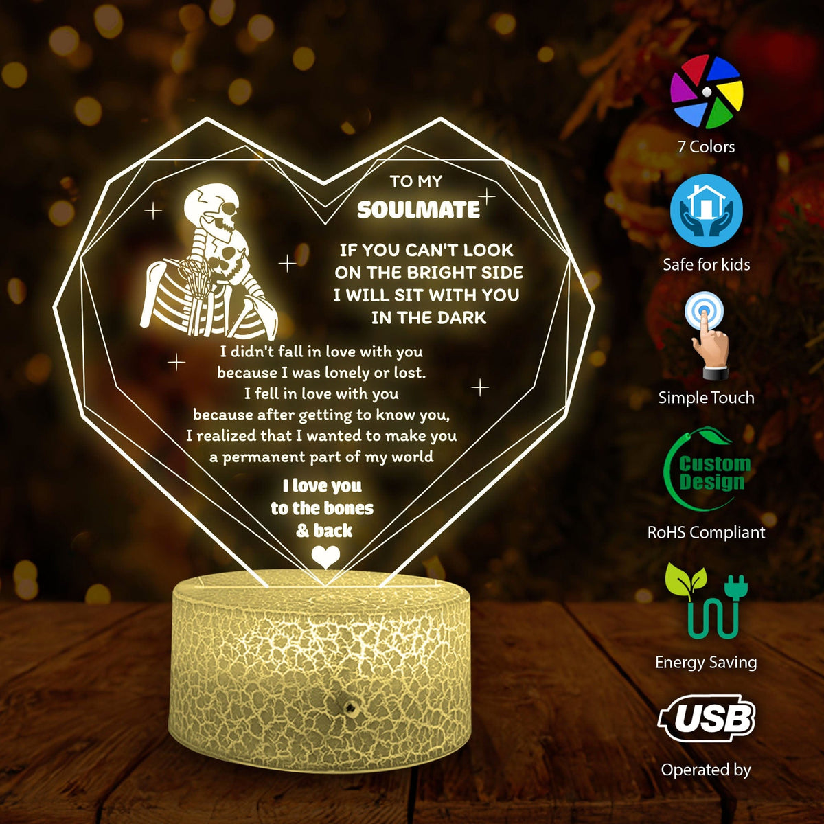 3D Led Light - Skull - To My Queen - I Love You To The Bones & Back - Glca13040