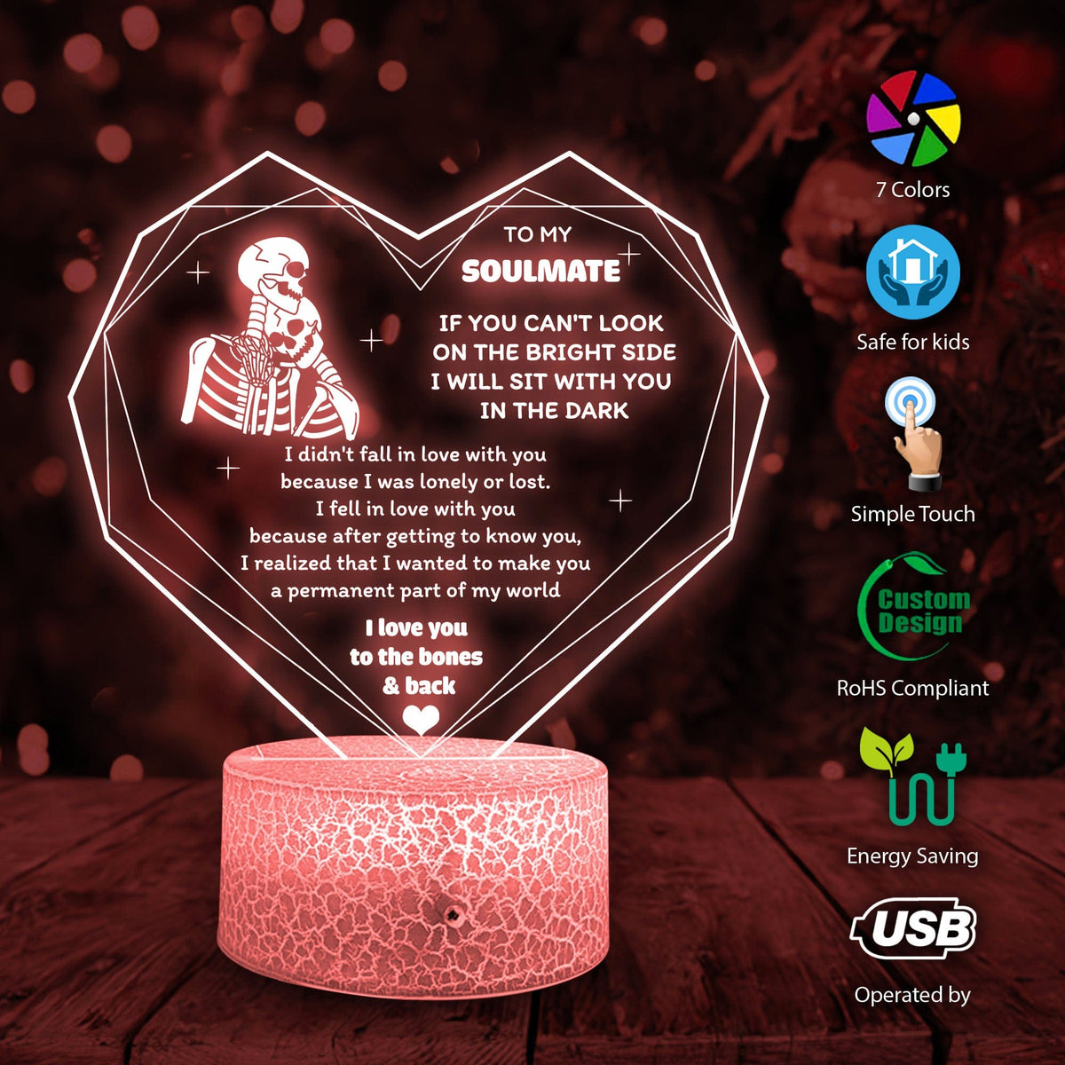 3D Led Light - Skull - To My Queen - I Love You To The Bones & Back - Glca13040