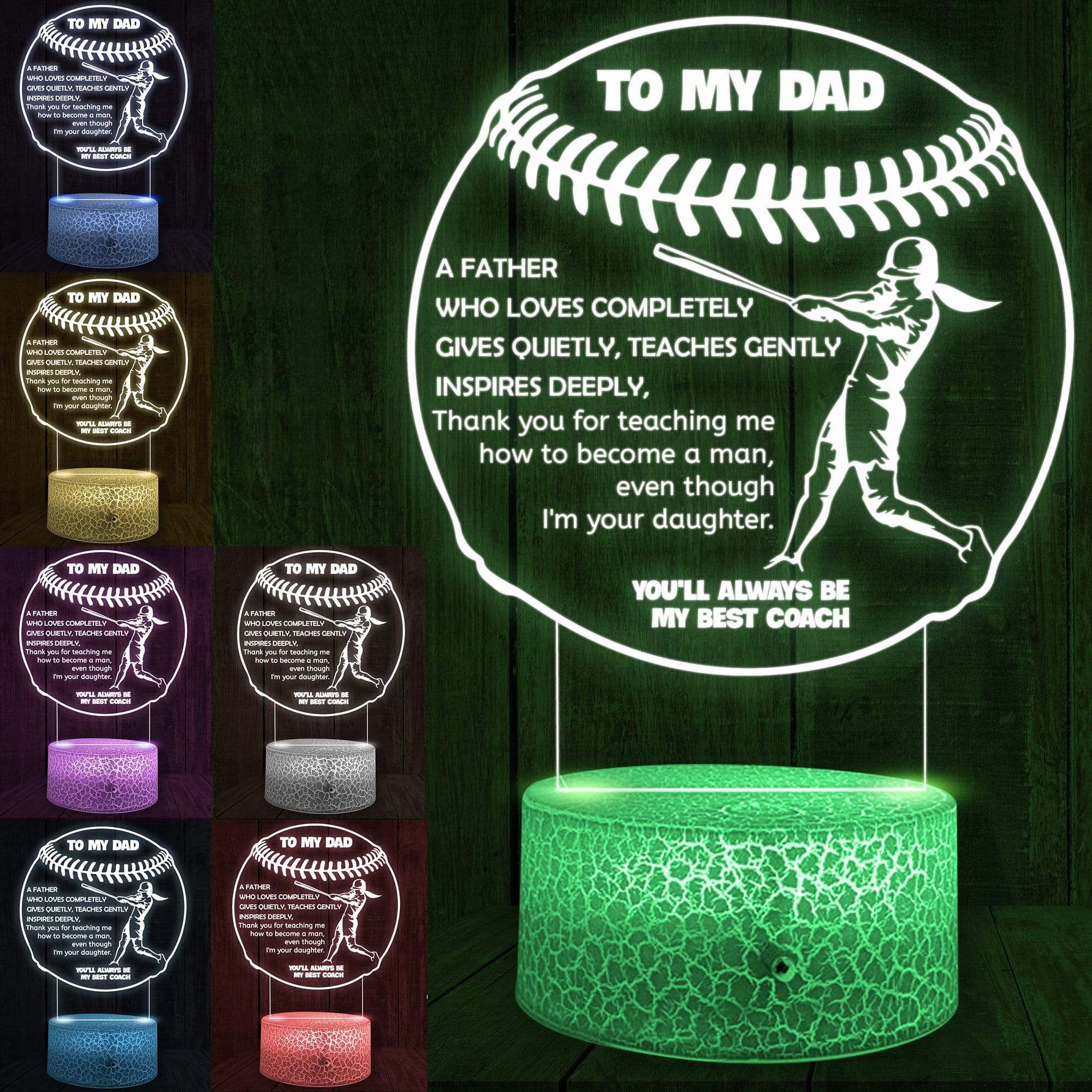 3D Led Light - Softball - To My Dad - From Daughter - Thank You For Teaching Me How To Become A Man - Glca18028