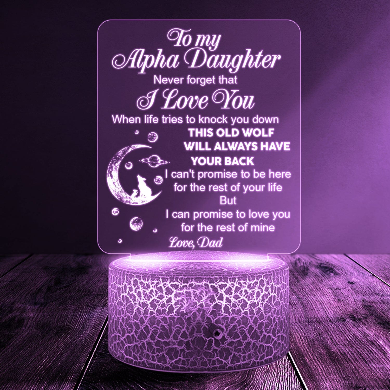 3D Led Light - Wolf - From Dad - To My Daughter - This Old Wolf Will Always Have Your Back - Glca17003