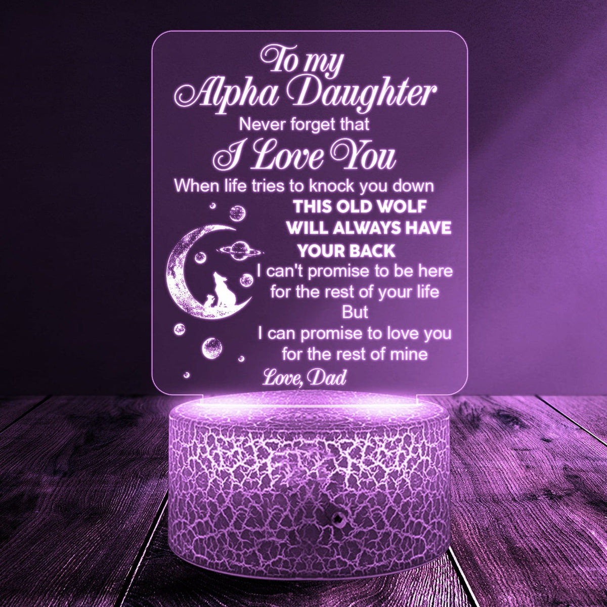 3D Led Light - Wolf - From Dad - To My Daughter - This Old Wolf Will Always Have Your Back - Glca17003