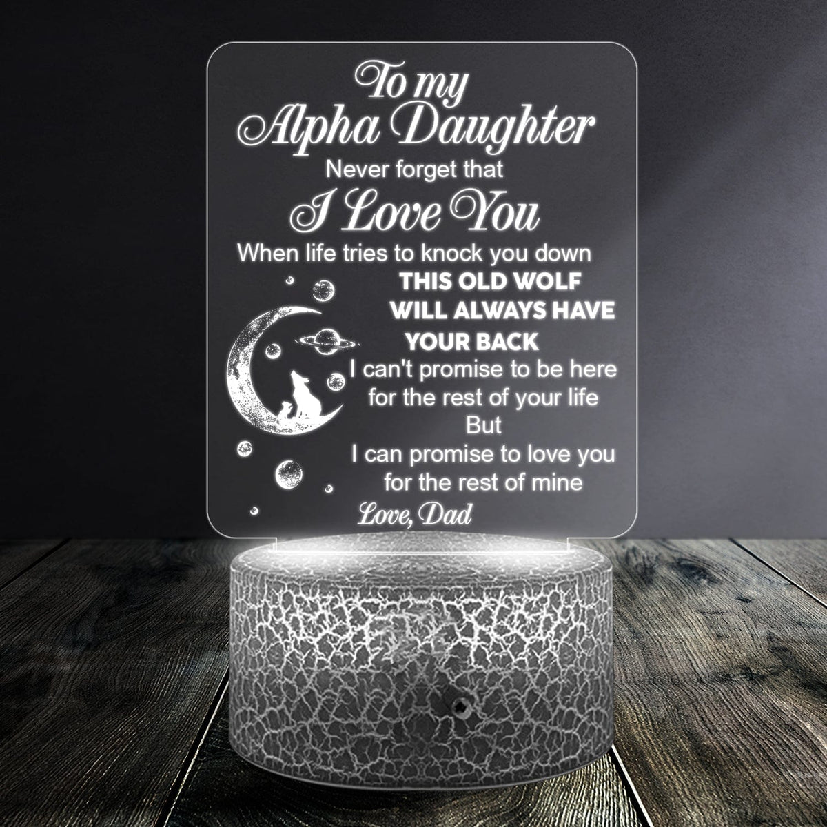 3D Led Light - Wolf - From Dad - To My Daughter - This Old Wolf Will Always Have Your Back - Glca17003