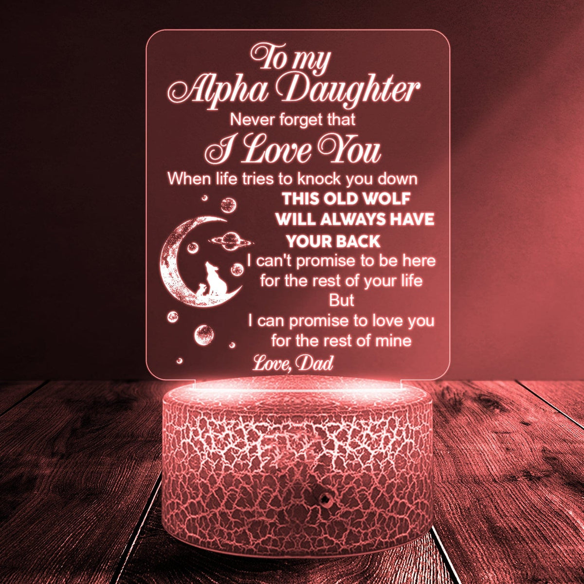 3D Led Light - Wolf - From Dad - To My Daughter - This Old Wolf Will Always Have Your Back - Glca17003