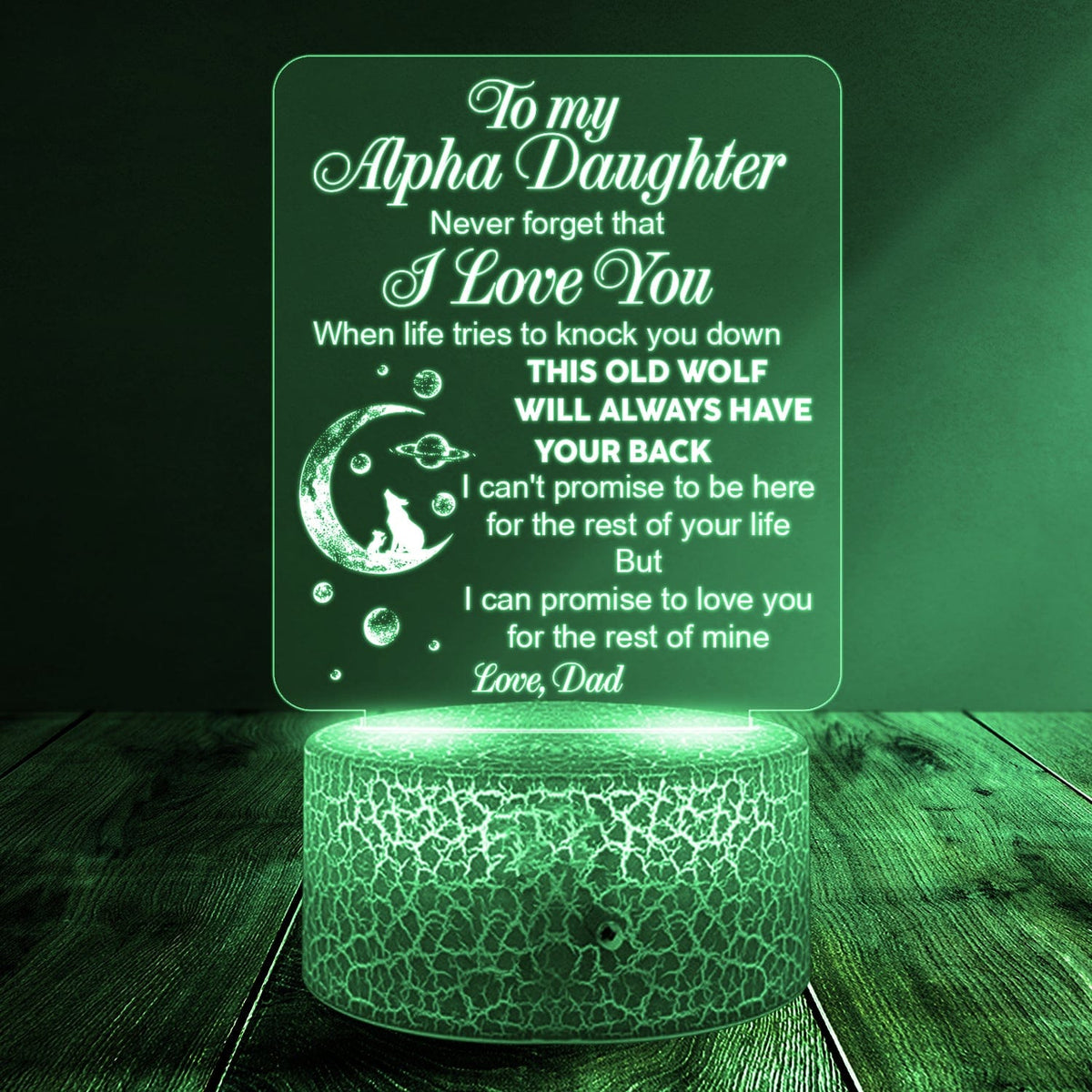 3D Led Light - Wolf - From Dad - To My Daughter - This Old Wolf Will Always Have Your Back - Glca17003