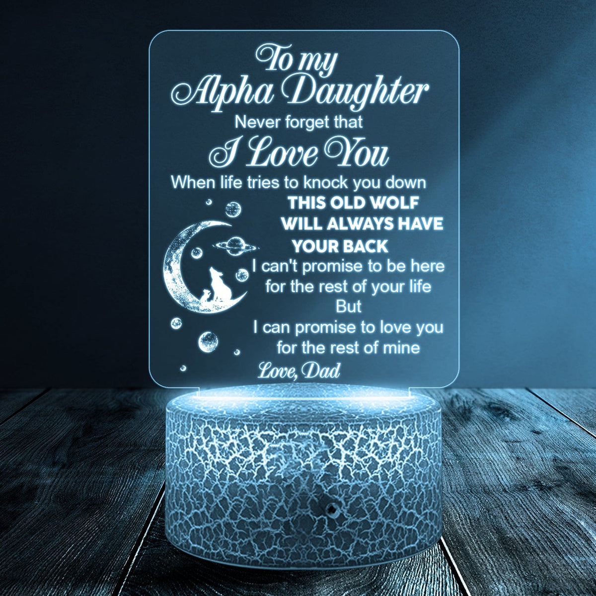 3D Led Light - Wolf - From Dad - To My Daughter - This Old Wolf Will Always Have Your Back - Glca17003