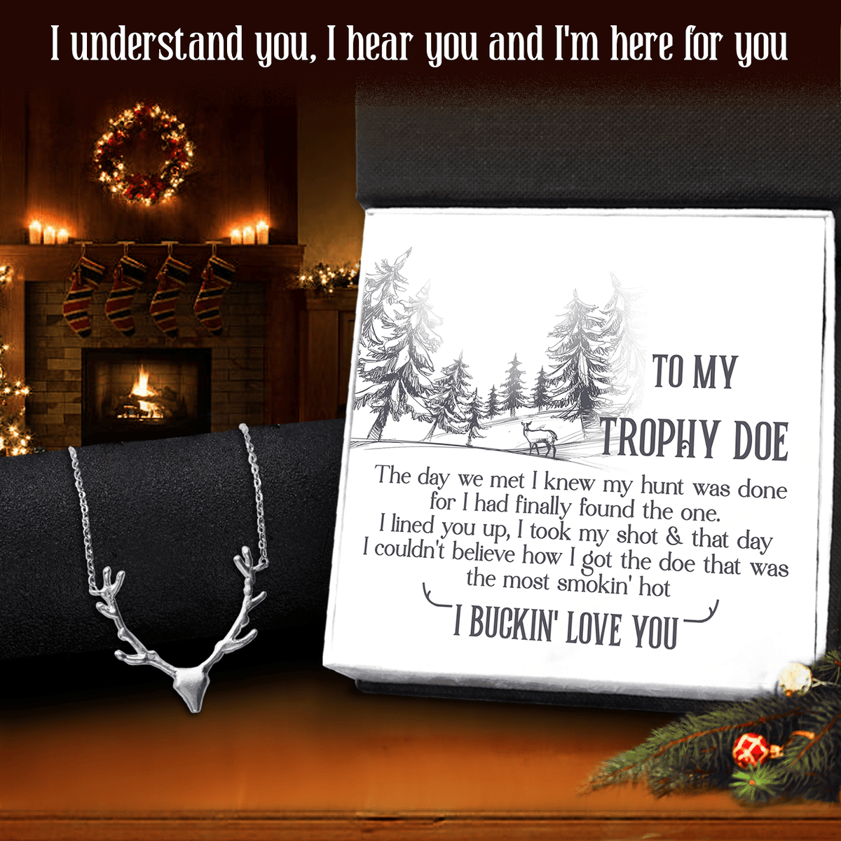 Antler Necklace - Hunting - To My Trophy Doe - I Buckin' Love You - Gnt13022