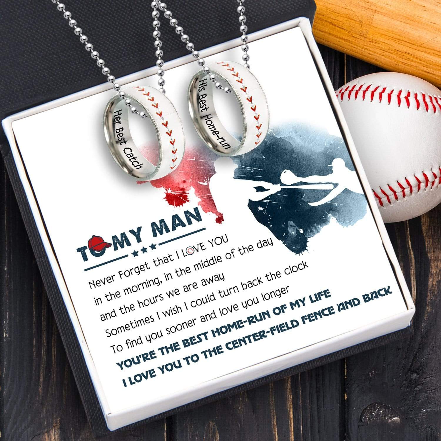 Baseball Couple Pendant Necklaces - Baseball - To My Man - Her Best Catch - Gner26004