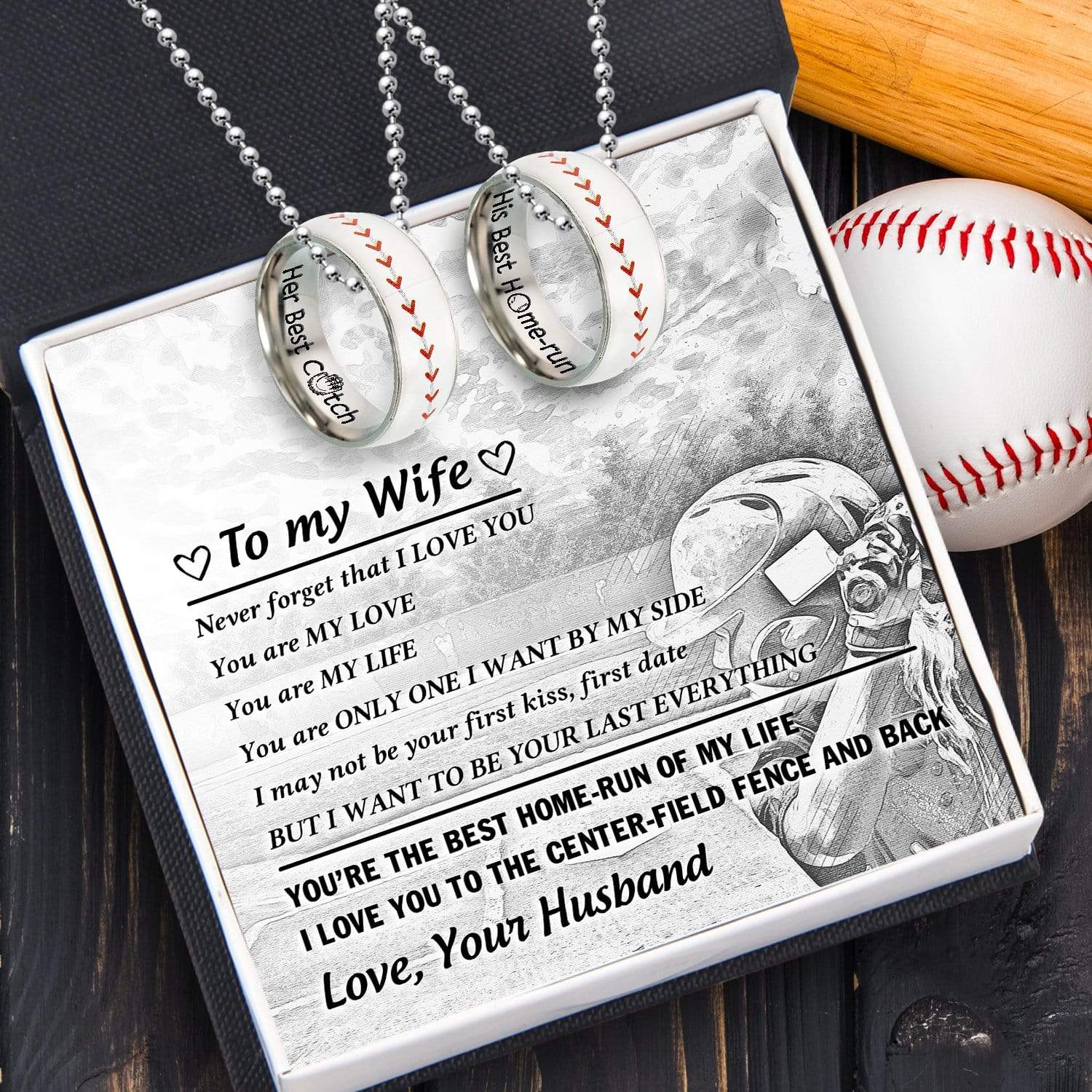 Baseball Couple Pendant Necklaces - Baseball - To My Wife - You Are My Life - Gner15004