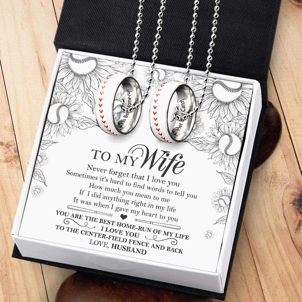Baseball Couple Pendant Necklaces - To My Wife - Sometimes It's Hard To Find Words To Tell You - Gner15003