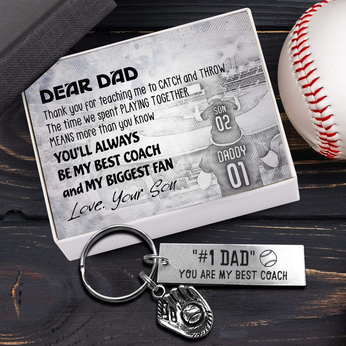 Baseball Glove Keychain - Baseball - To My Dad - From Son - You'll Always Be My Biggest Fan - Gkax18005