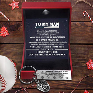 Baseball Glove Keychain - Baseball - To My Man - All I Want For Christmas Is You - Gkax26014