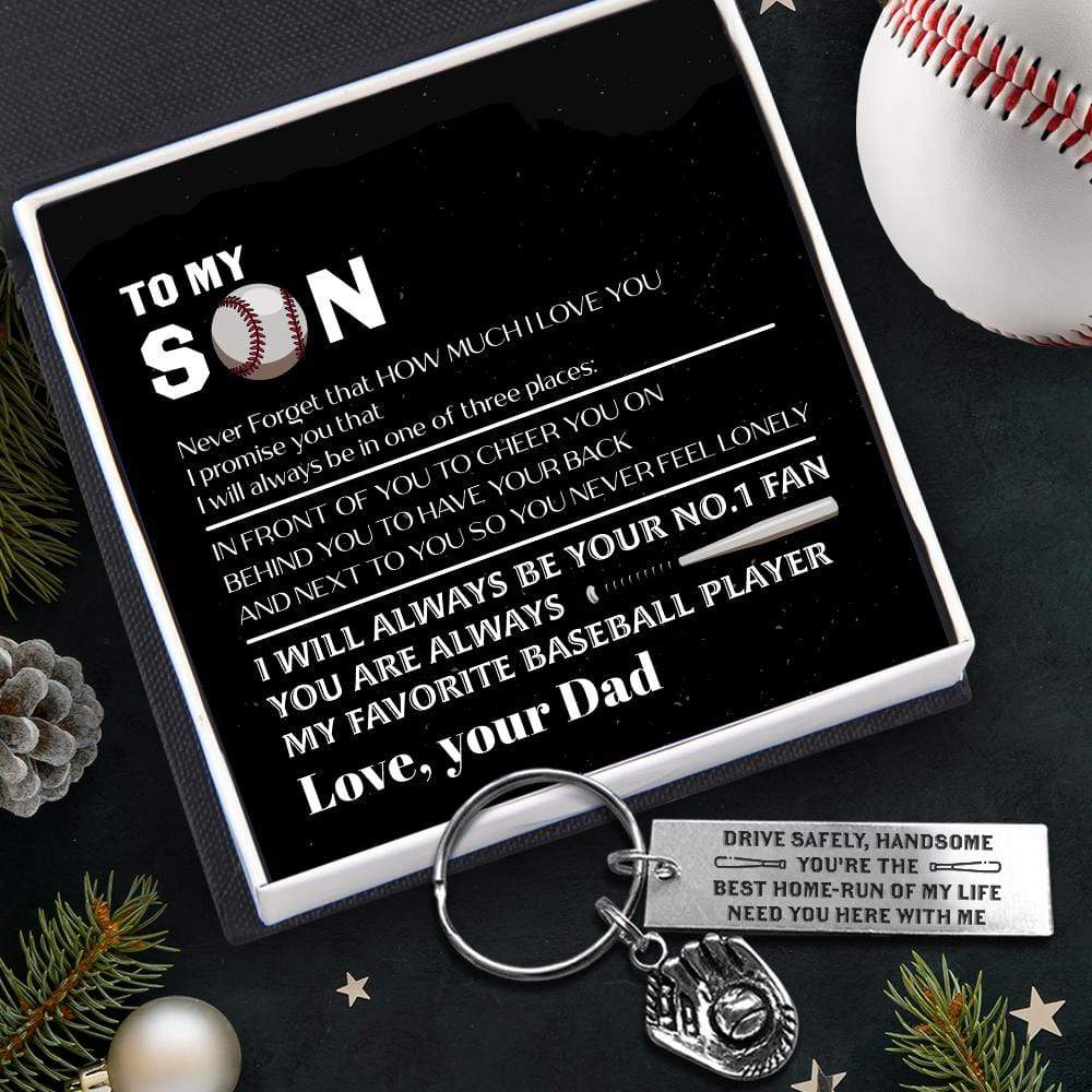 Baseball Glove Keychain - Baseball - To My Son - From Dad - Drive safely, Handsome - Gkax16001