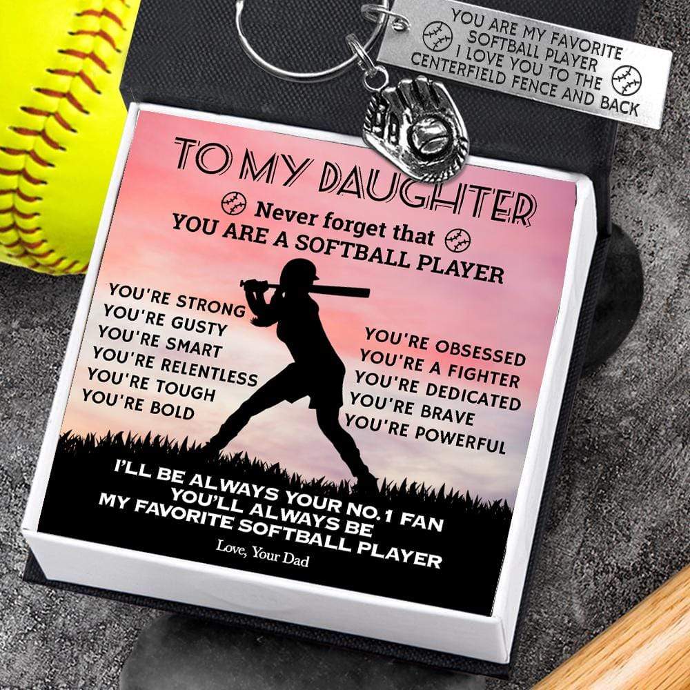 Baseball Glove Keychain - Softball - To My Daughter- From Dad - I Love You To The Centerfield Fence And Back - Gkax17001