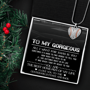 Baseball Heart Necklace - Baseball - To My Gorgeous - All I Want For Xmas Is You - Gnd13010