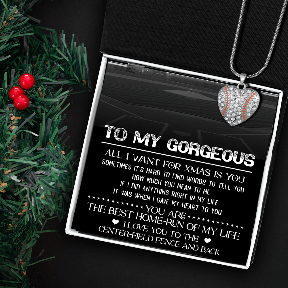 Baseball Heart Necklace - Baseball - To My Gorgeous - All I Want For Xmas Is You - Gnd13010