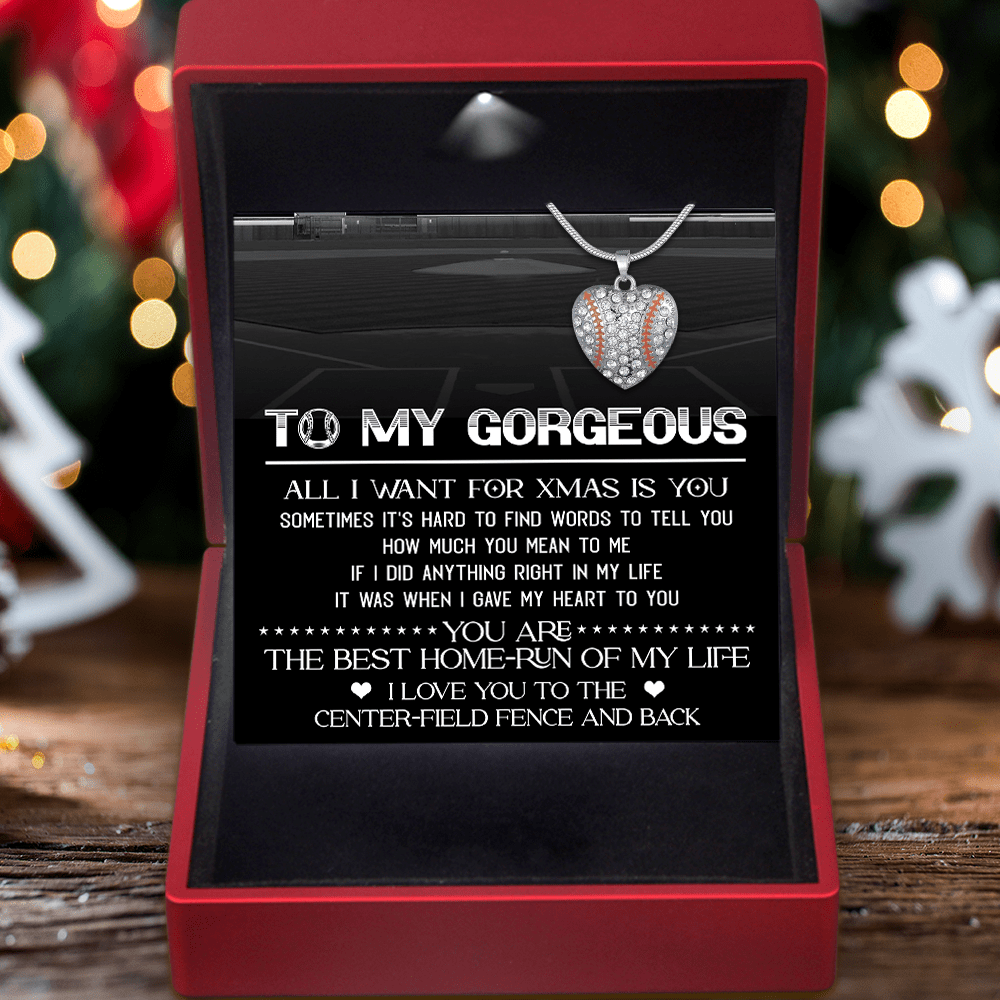 Baseball Heart Necklace - Baseball - To My Gorgeous - All I Want For Xmas Is You - Gnd13010