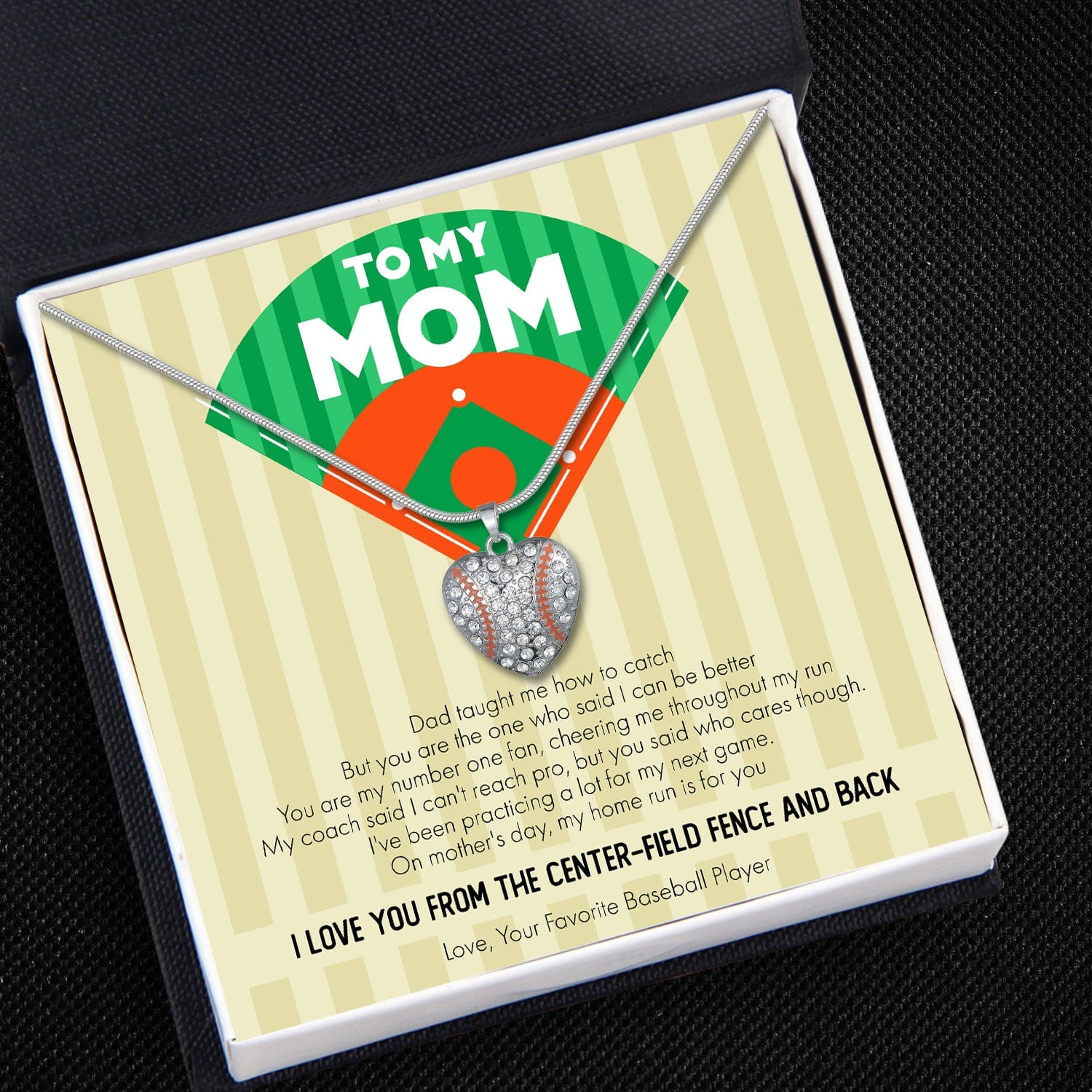 Baseball Heart Necklace - Baseball - To My Mom - On Mother's Day, My Home Run Is For You - Gnd19021