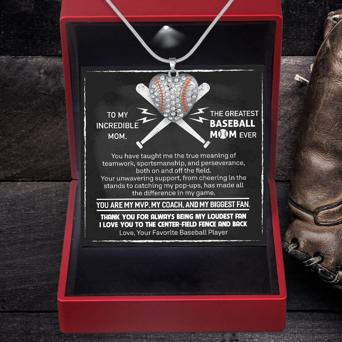Baseball Heart Necklace - Baseball - To My Mom - Thank You For Always Being My Loudest Fan - Gnd19016