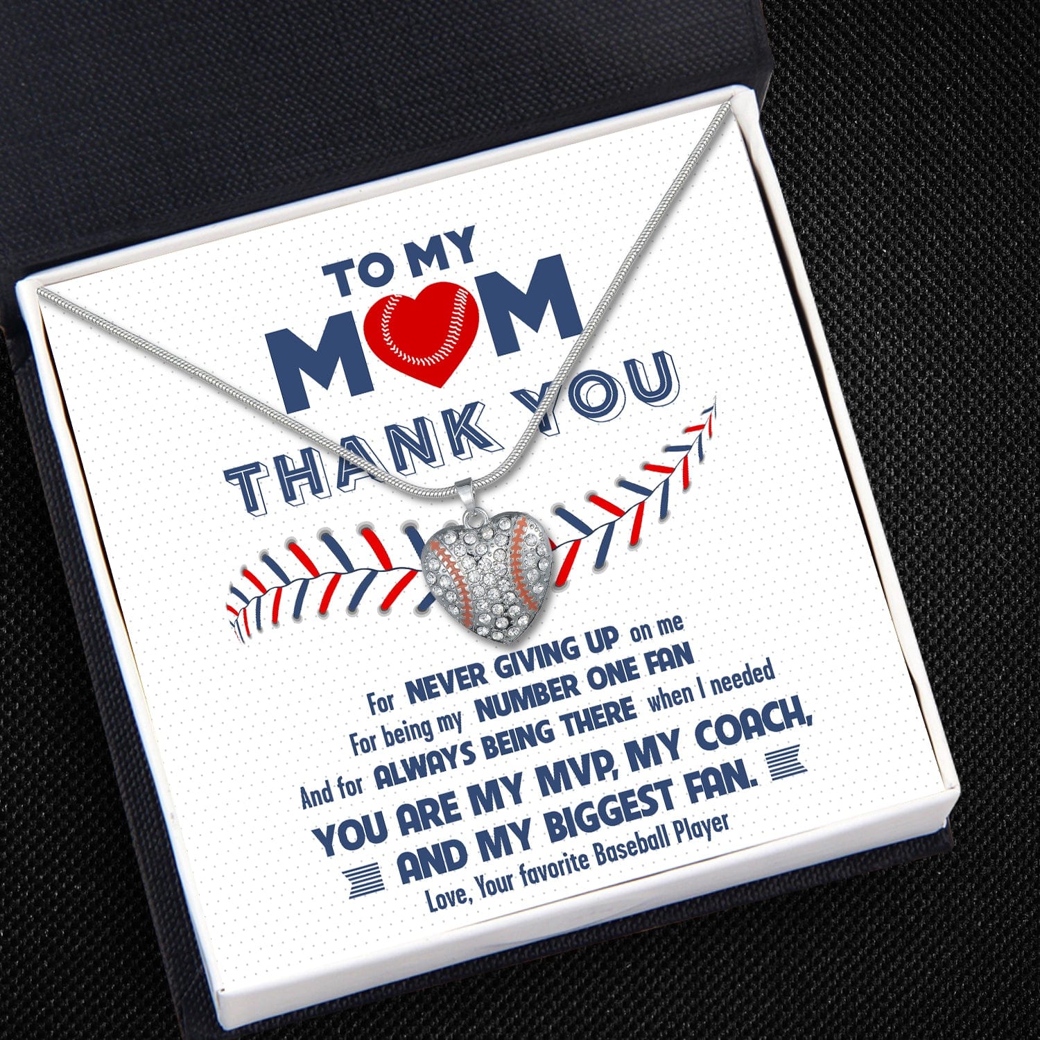 Baseball Heart Necklace - Baseball - To My Mom - Thank You For Always Being There When I Needed - Gnd19015