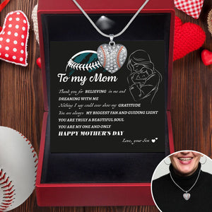 Baseball Heart Necklace - Baseball - To My Mom - Thank You For Believing In Me And Dreaming With Me - Gnd19008