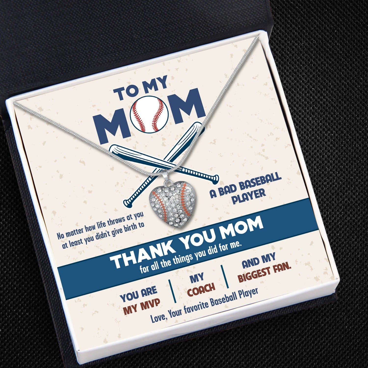 Baseball Heart Necklace - Baseball - To My Mom - You Are My Mvp, My Coach, And My Biggest Fan - Gnd19014