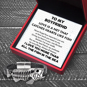 Black Leather Bracelet Fish Bone - Fishing - To My Boyfriend