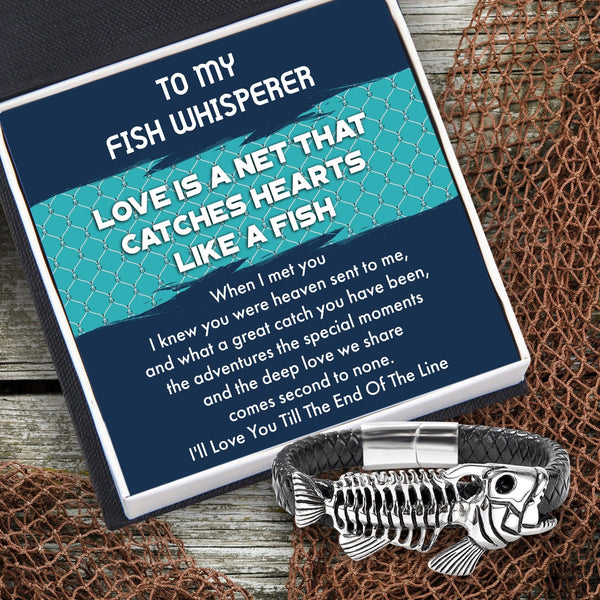 Black Leather Bracelet Fish Bone - Fishing - to My Fish Whisperer - You Have My Heart, Hook, Line and Sinker - Gbzr26008 Standard Box