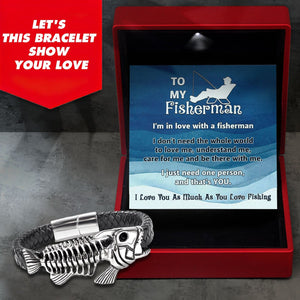 Black Leather Bracelet Fish Bone - Fishing - To My Fisherman - I Love You As Much As You Love Fishing - Gbzr26009
