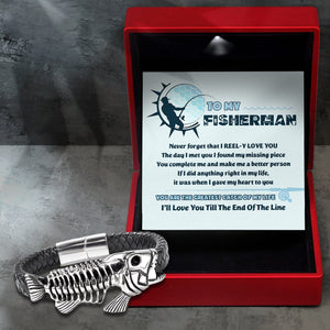 Black Leather Bracelet Fish Bone - Fishing - To My Fisherman - I Reel-y Love You - Gbzr26005