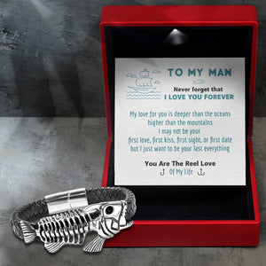 Black Leather Bracelet Fish Bone - Fishing - To My Man - I Love You Forever - Gbzr26004