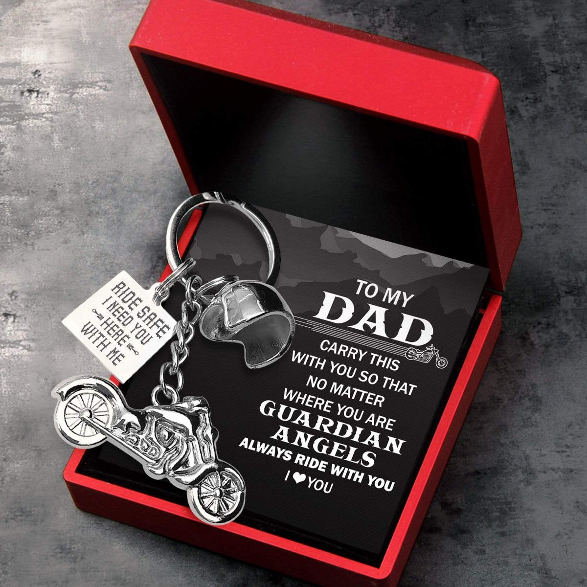 Classic Bike Keychain - Biker - To My Dad - Ride Safe I Need You Here With Me - Gkt18018
