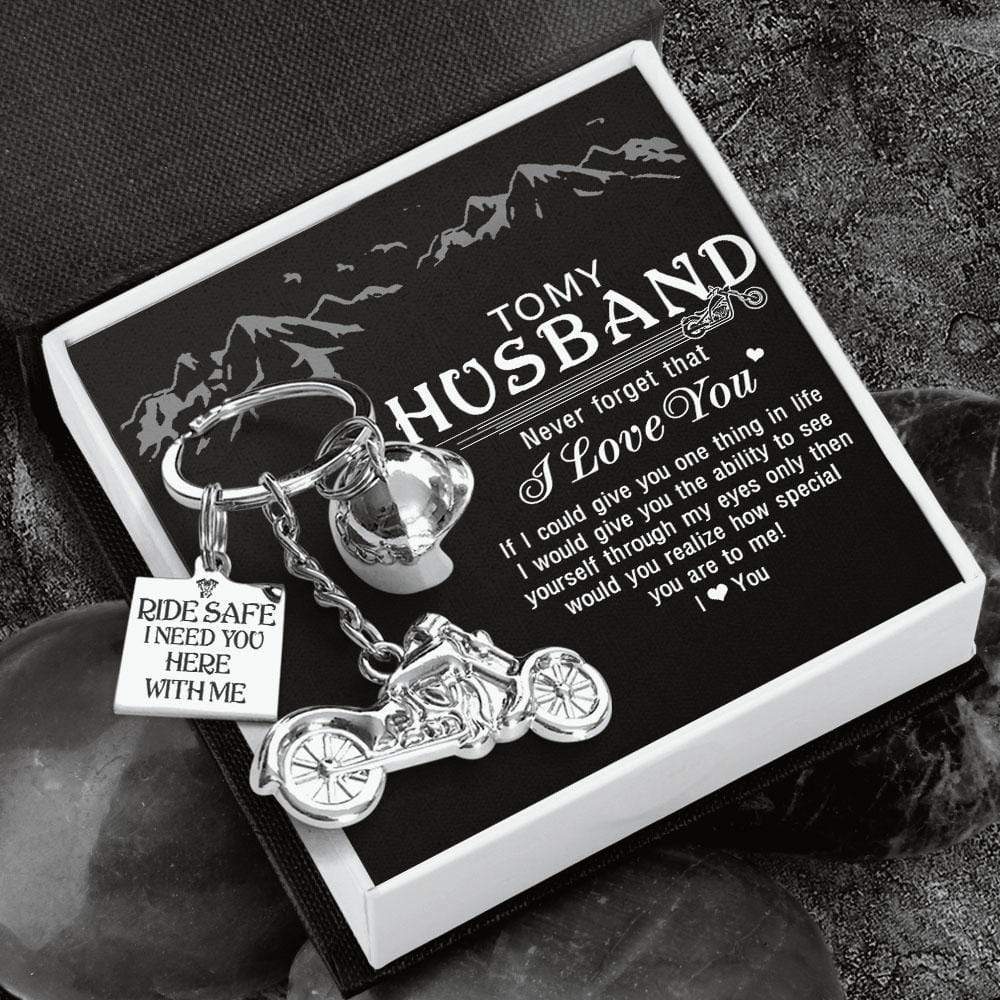 Personalized Classic Bike Keychain - To My Husband - Ride Safe I Need You Here With Me