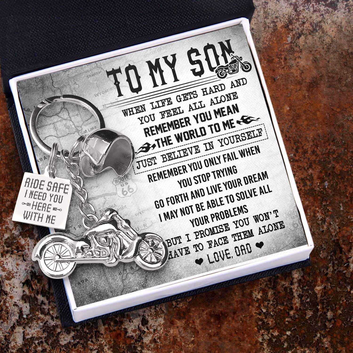 Classic Bike Keychain - To My Son - From Dad -  I Need You Here With Me - Gkt16018