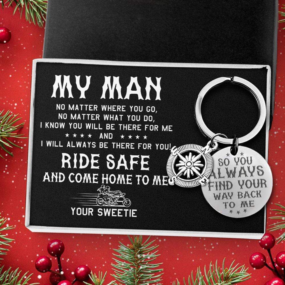 Compass Keychain - Biker Gift Idea - So You Always Find Your Way Back To Me - Old School Bike - Gkw26002