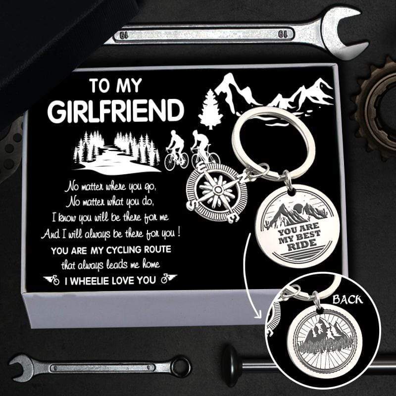 Compass Keychain  - Cycling - To My Girlfriend - I Will Always Be There For You - Gkw13009