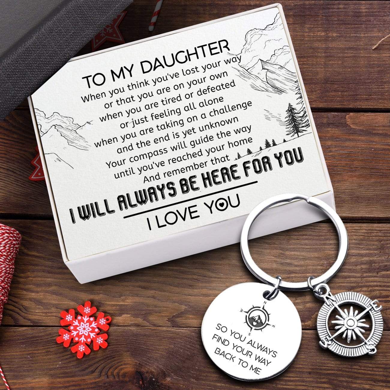 Compass Keychain - Family - To My Daughter - I Will Always Be Here For You - Gkw17005