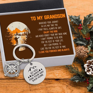 Compass Keychain - Hiking - To My Grandson - I Pray You'll Always Be Safe - Gkw22002