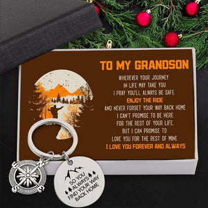 Compass Keychain - Hiking - To My Grandson - I Pray You'll Always Be Safe - Gkw22002