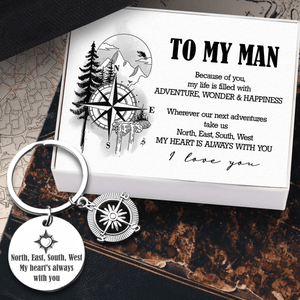 Compass Keychain - Hiking - To My Man - Because Of You, My Life Is Filled With Adventure, Wonder & Happiness - Gkw26031