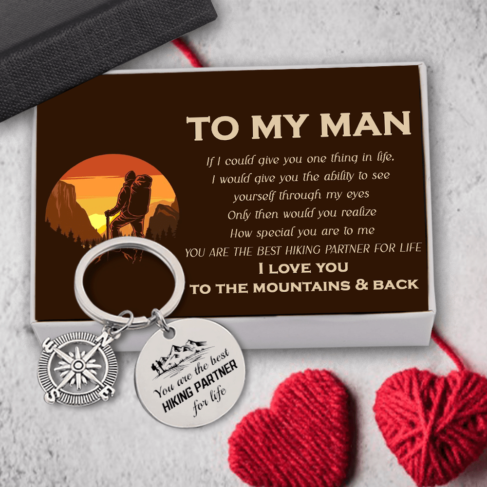Compass Keychain - Hiking - To My Man - I Love You To The Mountains & Back - Gkw26018