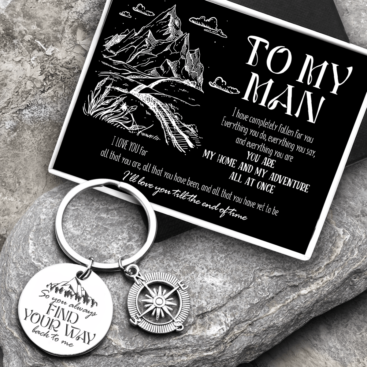 Compass Keychain - Hiking - To My Man - You Are My Home And My Adventure All At Once - Gkw26026