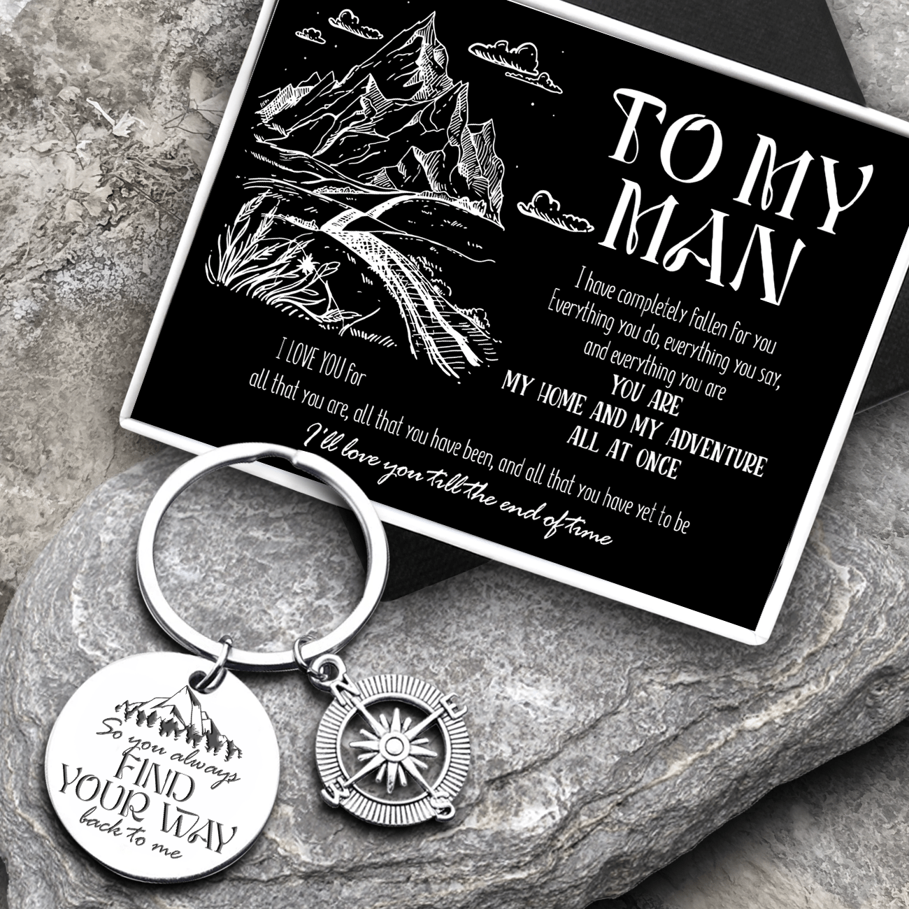 Compass Keychain - Hiking - To My Man - You Are My Home And My Adventure All At Once - Gkw26026