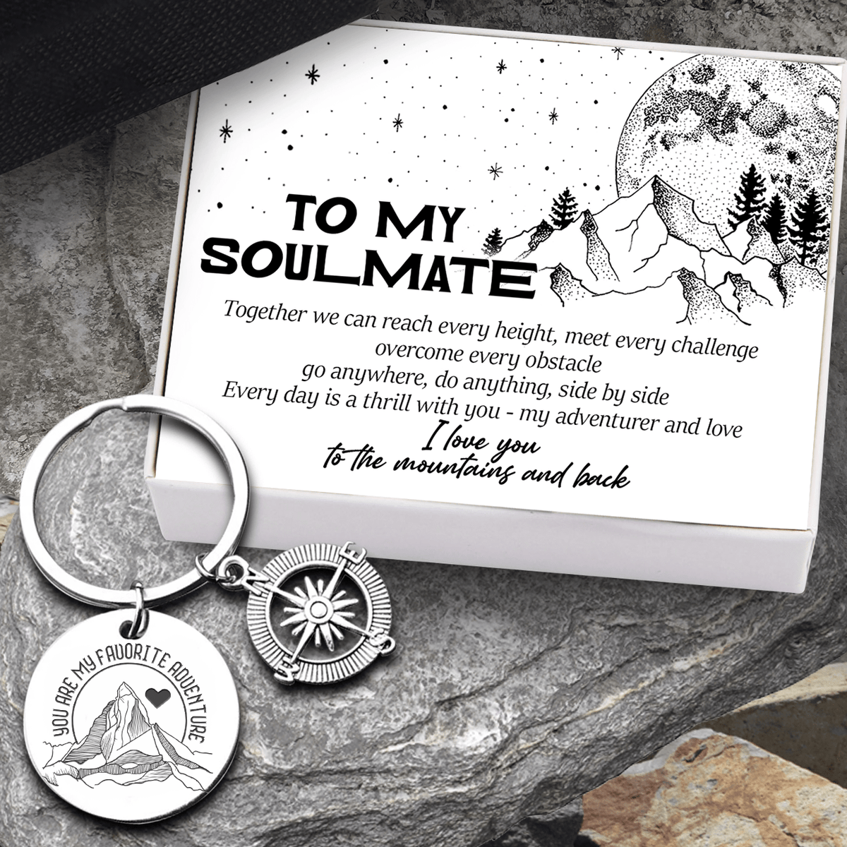 Compass Keychain - Hiking - To My Soulmate - I Love You To The Mountains And Back - Gkw13014