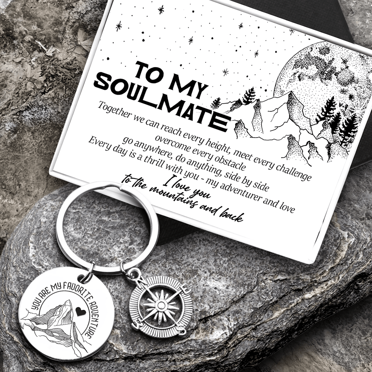 Compass Keychain - Hiking - To My Soulmate - I Love You To The Mountains And Back - Gkw13014