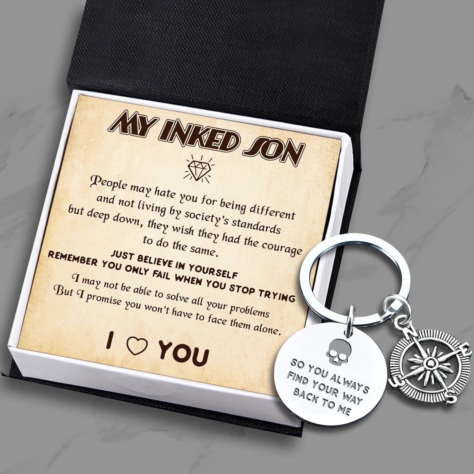 Compass Keychain - Tattoo - To My Inked Son - Just Believe In Yourself - Gkw16007